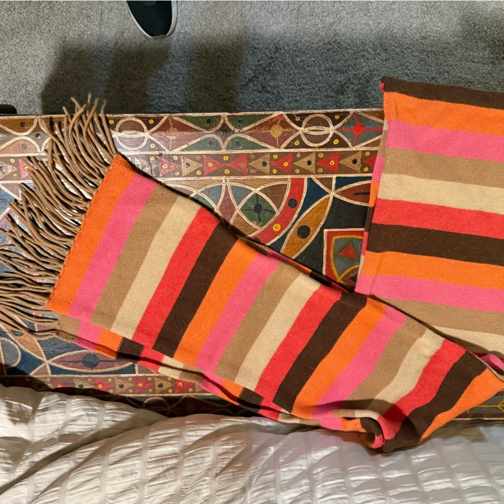 Kinross Cashmere Colorful Striped Extra Long Scarf with Fringe - Picture 3 of 10